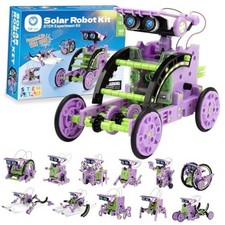 Solar Building Robot Kit, 12-in-1 STEM Gift for Boys Aged 8-14 Purple-green