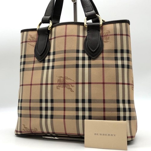 BURBERRY Nova Check Shadow Horse PVC Leather Tote Bag Beige Brown Vintage