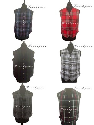 Herren Schottische 16 Unzen Tartan Weste mit Distelknöpfen in Auswahl von 6 Tartans.