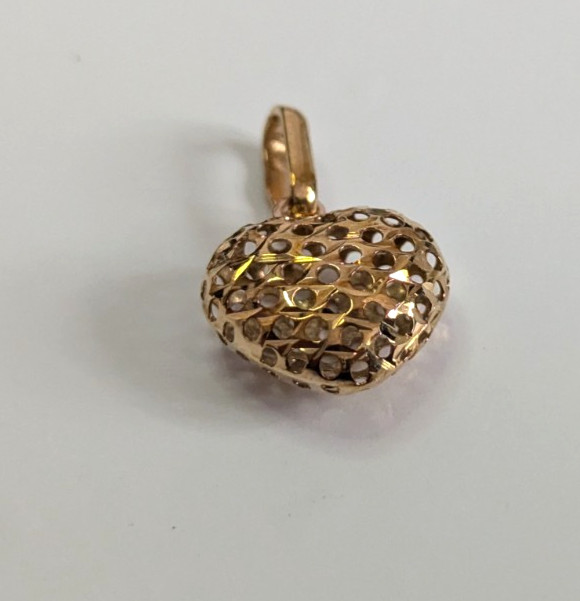 9ct Yellow Gold Puff Heart Necklace Pendant 375 Stamped Size 12mm x 19mm 0.5g image 2