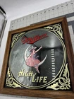 Vintage 1980 Miller High Life Girl  Moon Bar Mirror Wood Frame Beer Sign 15"