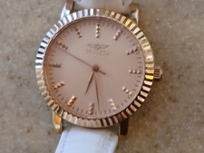 Invicta Angel Women 22484 Dress Leather Gold Fluted Quartz Analog 33mm Watch 7"