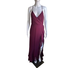 Lulus Plum Maxi Dress XL Lace Up Back Side Slit Formal Wedding Guest NWT