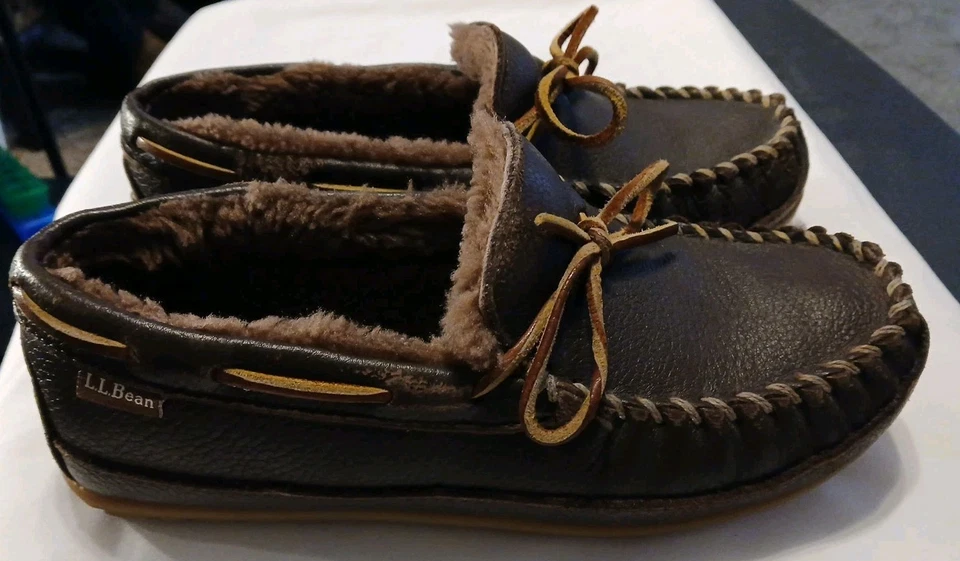 Zapatillas LL Bean 8 Para hombres 9 Para mujeres Marrón Malvado Buen Mocasines Cuero Forrado de Piel Foto 2 de 4