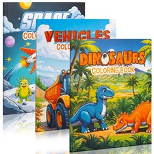 Fun Coloring Books for Kids Set of 3 – Exciting Dinosaur, Space & Trucks Colo...