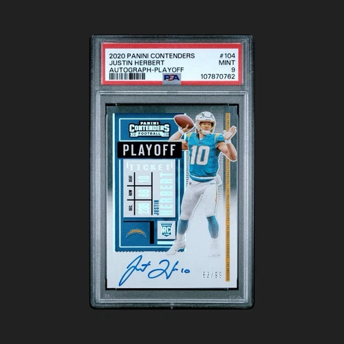 JUSTIN HERBERT 2020 PANINI CONTENDERS PLAYOFF TICKET RC ROOKIE AUTO /99 PSA 9
