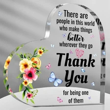 Acrylic Heart Plaque Appreciation Gift Floral Design Transparent Tabletop Decor