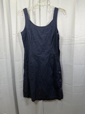 Tommy Hilfiger Dress Womens 6 Navy Blue Linen Blend Sleeveless Button Pockets
