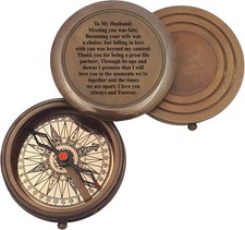 Engraved Brass Compass for Husband   Romantic Keepsake Gift,