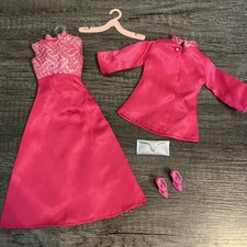 Vintage Barbie Size Hot Pink Dress  Accessories Lot - Shoes Purse - 1960s Clone
