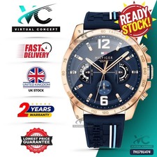 New TOMMY HILFIGER TH1791474 Blue Dial Gold Case Decker Chrono Mens Watch 46mm