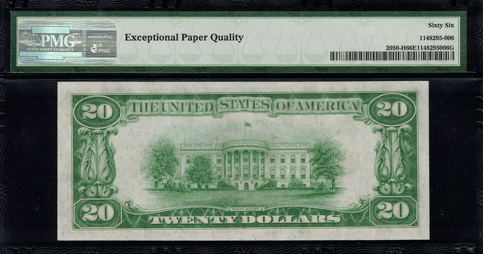 1928 $20 Federal Reserve Note St. Louis FR.2050-H - PMG 66 EPQ - Numerical 8 - Image 2 of 2