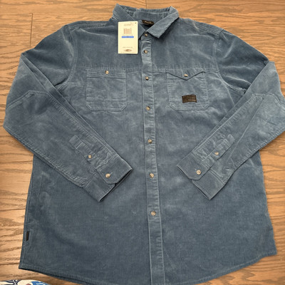 NWT Oakley Mens Singleton Woven Long Sleeves Shirt Pocket Teal Blue Courduroy XL