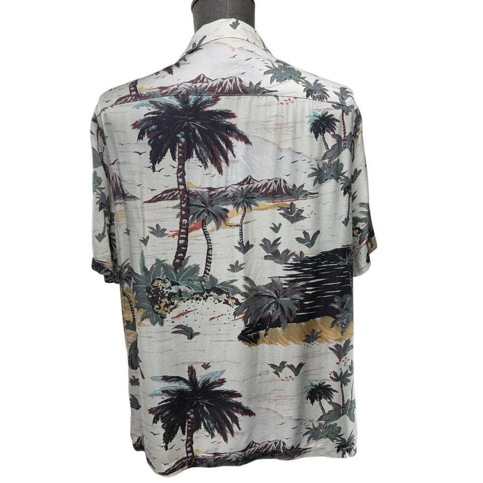 Camisa de Campamento ALLSAINTS Talla L Luau Manga Corta Abotonada Crudo Hawaiano Tropical Foto 4 de 4