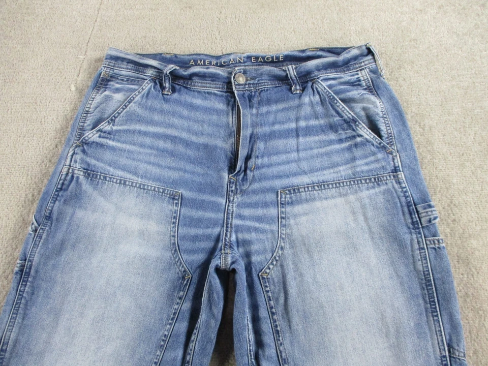 Pantalones de mezclilla American Eagle para hombre 34x30 azul carpintero doble rodilla utilitarios flexibles Foto 2 de 4