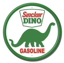 Sinclair Dino Sign Motor Oil Gasoline Round Metal Tin Vintage Style Garage 12''.