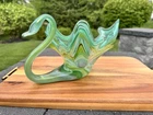 MCM Murano Green Swirl Art Glass Swan Bowl L12 x W 11 x H 8”
