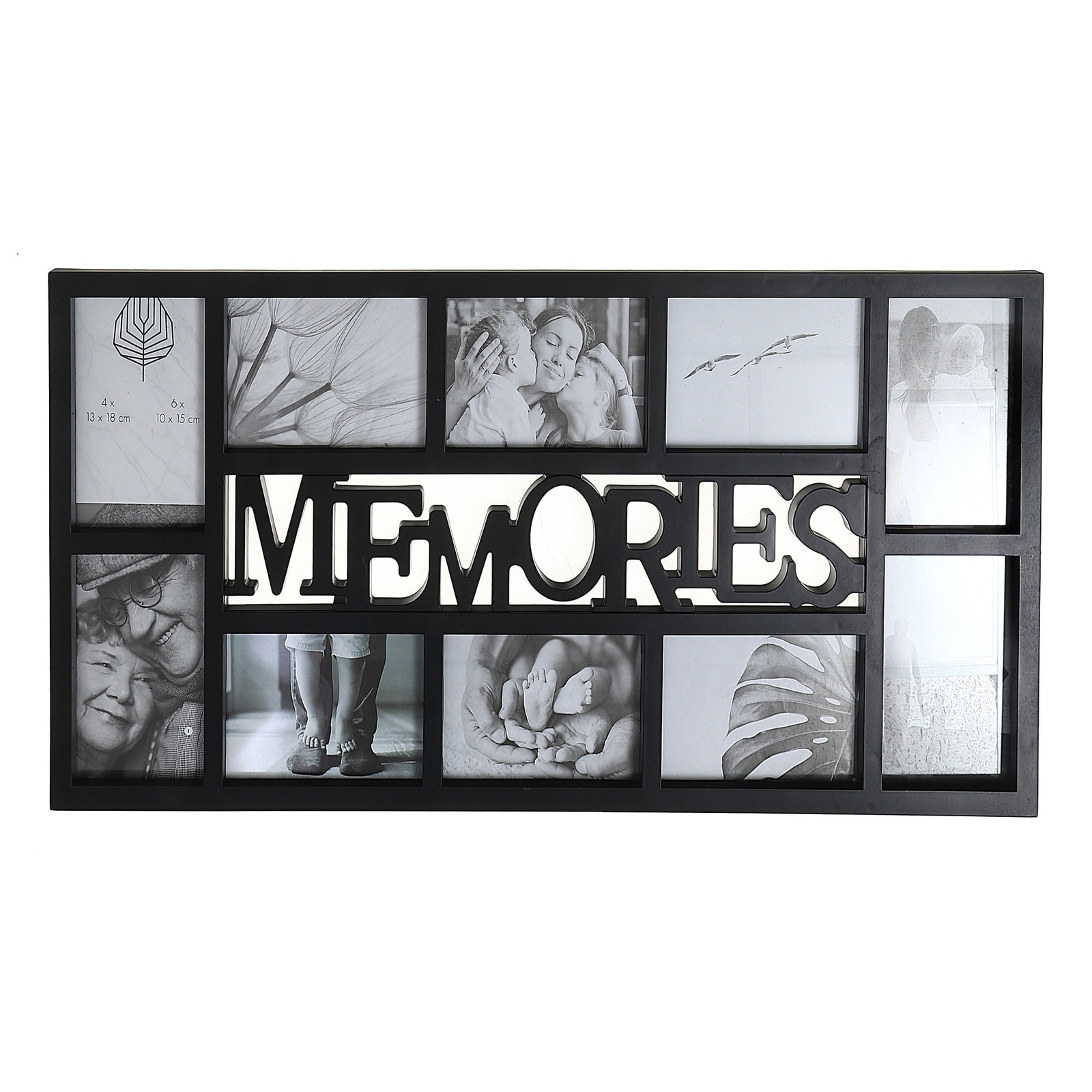 Black Collage Photo Frame Displays 10 4x6 Pictures