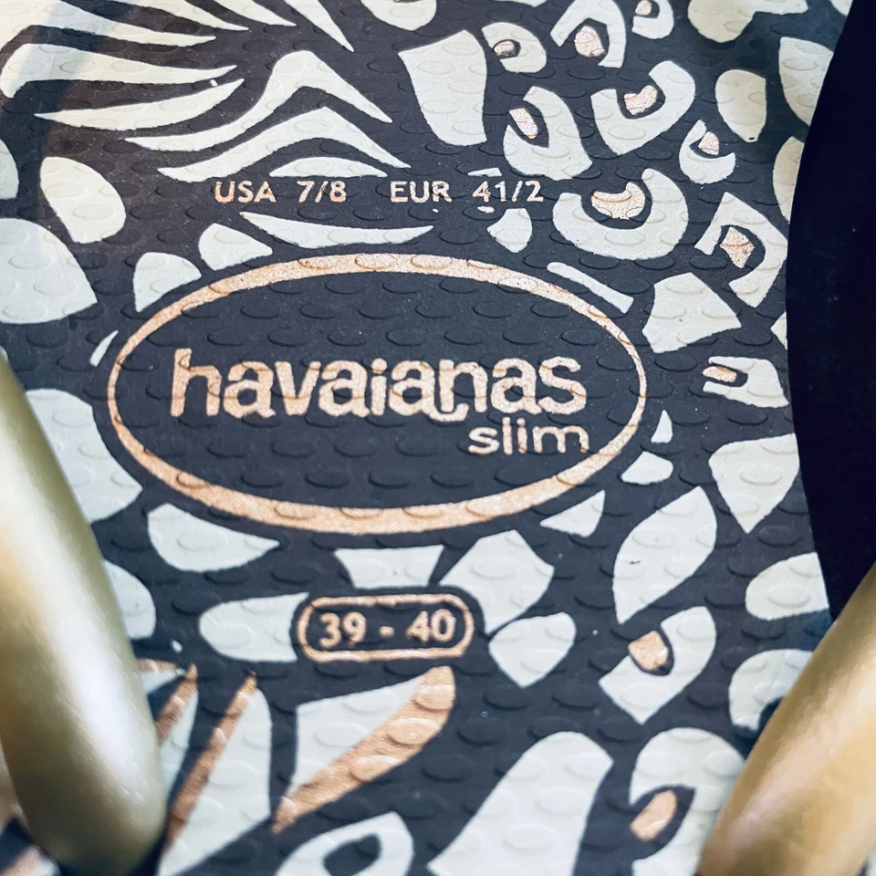 Nuevo Havaianas Delgado Metálico Dorado África Tropical Selva Estampado Marrón Crema 9/10 Foto 2 de 4