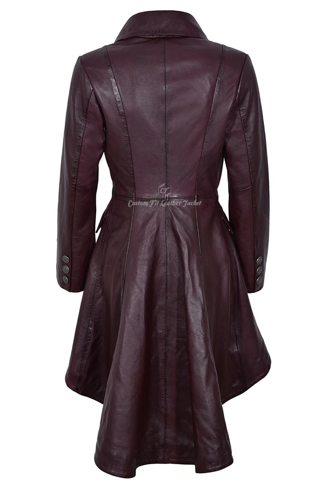 EDWARDIAN Ladies Leather Coat Cherry Napa Long Back Victorian Gothic Coat 3491-P - Image 4 of 4