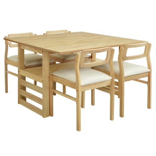 5Pieces 47.2"Extendable Square Dining Table Set Two Drop Leaves 4 Chairs Natural - Picture 4 of 20