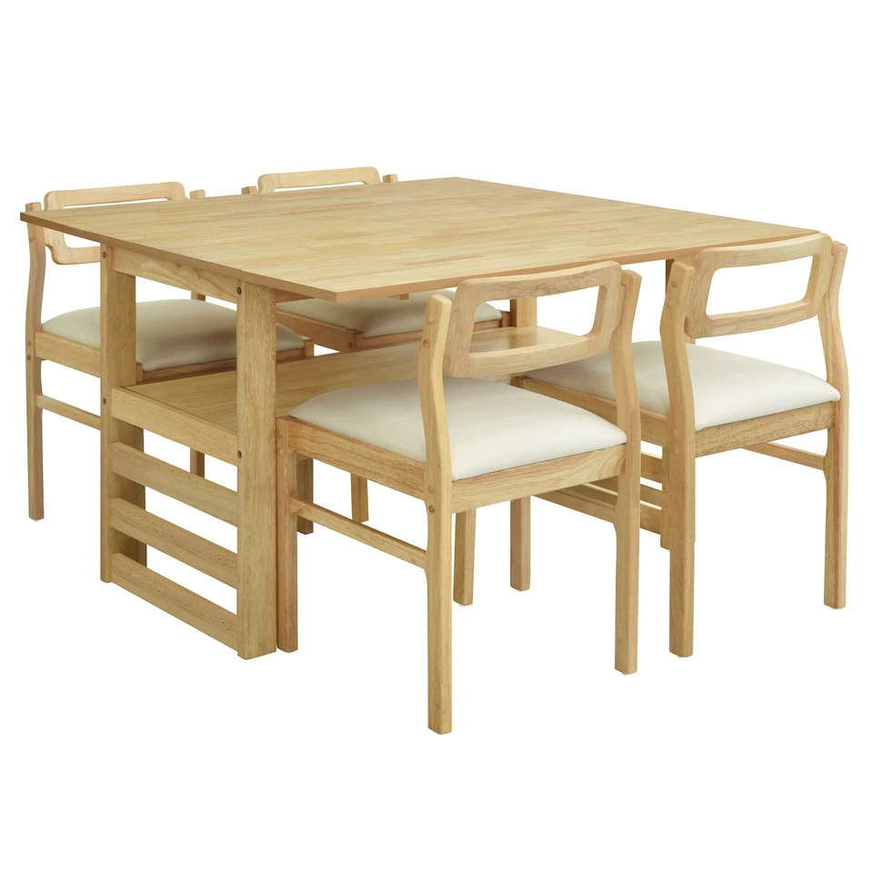 5Pieces 47.2"Extendable Square Dining Table Set Two Drop Leaves 4 Chairs Natural - Image 4 of 4