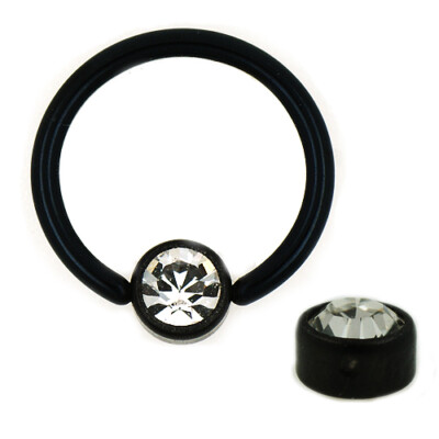1,0mm Schwarz Piercing Ring Flatback Klemm Kugel Klar Kristal Ohr Lippenbändchen