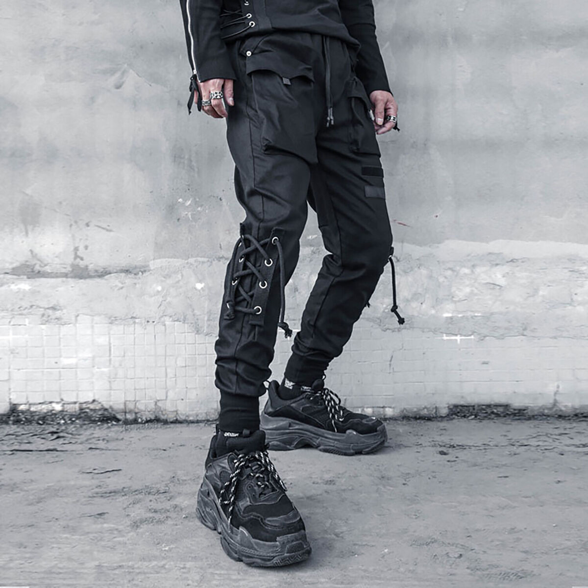 Men's Women Lace Up Punk Cyberpunk Casual Cargo Jogger Men's Women Lace Up Punk Cyberpunk Casual Cargo Jogger