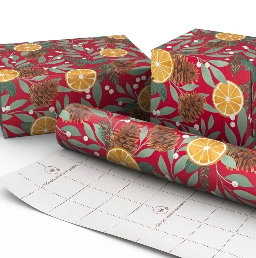 Hallmark Wrapping Paper Christmas Pinecones & Mistletoe Red 22.5 sq ft Roll Gift - Image 4 of 4