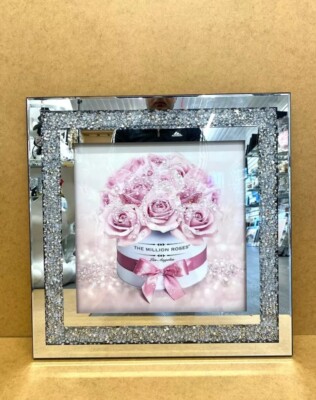 ROSA MILLION ROSES CRUSHED DIAMOND SPIEGEL BILDERRAHMEN WANDBILD 50x50 cm