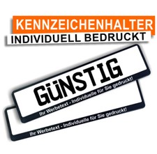 100 KENNZEICHENHALTER (EU Norm) mit Wunschtext / Beschriftung WEISS BEDRUCKT