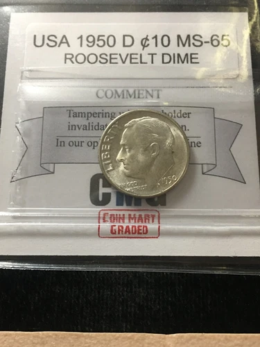 Photo of a 1950-D Roosevelt Dime from an eBay listing that sold on Jul 15, 2026