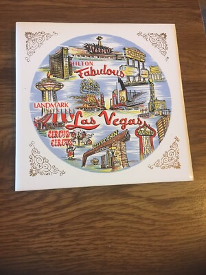 Vintage Tile Trivet- Fabulous Las Vegas 6'' Landmark, Stardust,Dunes., Hilton...