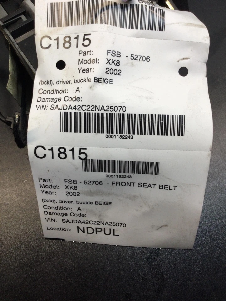 02 JAGUAR XK8 Cinturón de seguridad delantero izquierdo hebilla conductor beige Foto 3 de 3