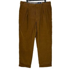 Lands' End Mens 38X31 Comfort Waist Cotton Corduroy Pleated Cuffed Pants Brown