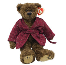 Ty Teddy Bear Tyrone Jointed Burgandy Robe Plush Stuffed Animal Brown 12.5"