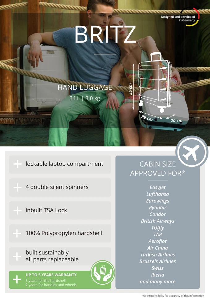 HAUPTSTADTKOFFER - Britz -Trolley Handgepäck Laptopfach Kabinengepäck, 55cm,34 L - Bild 3 von 4
