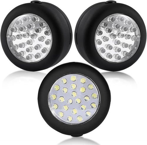 3-Pack Round LED Magnetic Work Torch - 24 LEDs with Hook & Magnet, Black - Picture 2 of 8