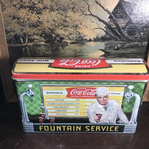COCA COLA FOUNTAIN SERVICE COLLECTIBLE TIN VINTAGE Nos