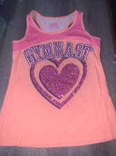 justice sz 14 gymnast pink orange tank top Shirt Top sequins