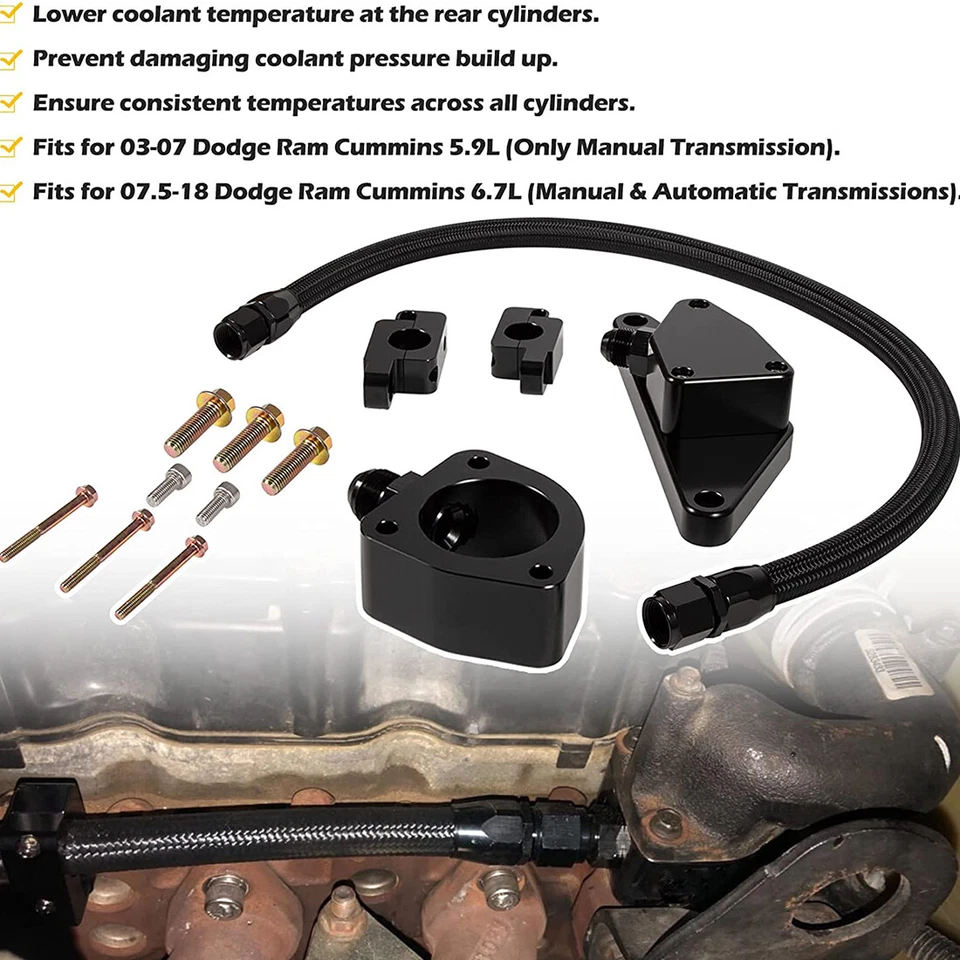 Coolant Bypass Kit for Cummins Diesel Engines 2007-2018 Dodge Ram 5.9L 6.7L - Image 2 of 4