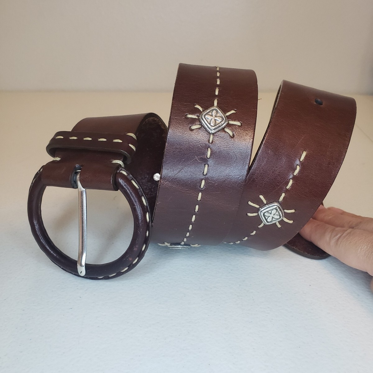 Brighton Vintage Silver Tone Studded Leather Waist Belt  display picture 1