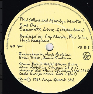 Phil Collins und Marilyn Martin - Separate Lives VS 818 VINYL NEUWERTIG