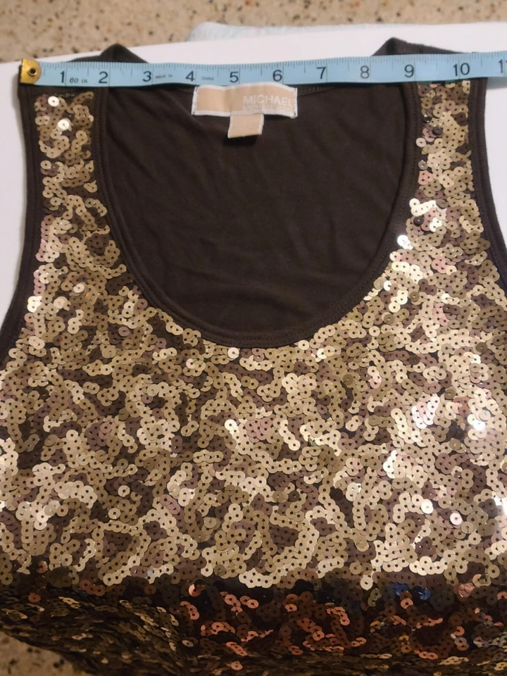 Michael Kors Sz XS Chocolate Brown Sequin 100% Rayon Top - Image 4 of 4