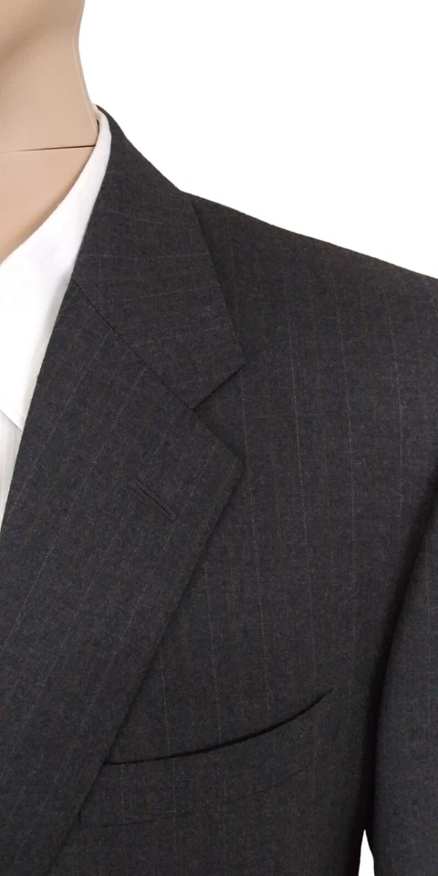 Corneliani Italy Two Piece Flannel Gray Brown Stripe Fine Wool Suit 42R 32X32 - Image 3 of 4