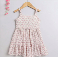 Girls Pink All-Over Print Sleeveless Casual Dress