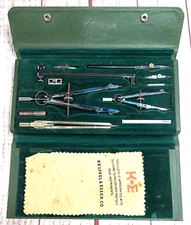 Keuffel Esser K E Drafting Tool Set Mechanical Drawing Utensils & Case - FREE SH