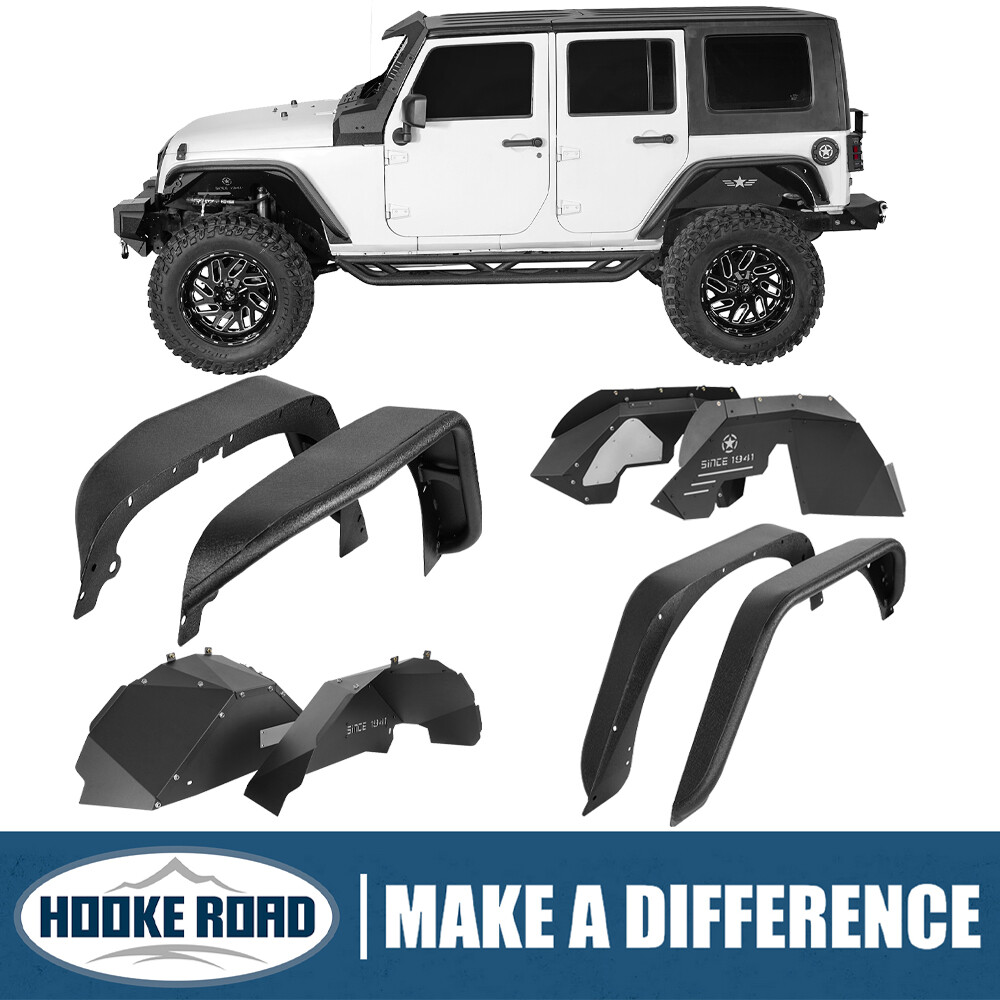 Hooke Road Front Rear Inner Fender Flare Liners for 2007-2018 Jeep