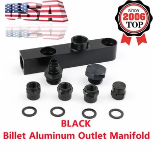 Black Dual Double 044 Fuel Pump Outlet Manifold Billet Aluminum Assembly Twin US