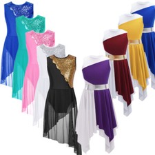 Kids Girls Lyrical Ballet Dance Dress Sequins Sleeveless Tutu Leotard Dancewear